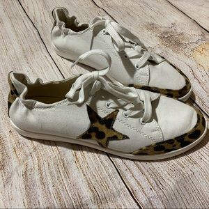 White with leopard star sneakers